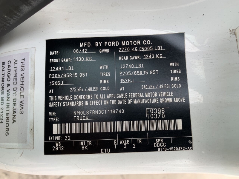 2012 Ford Transit Connect Cargo XLT photo 15
